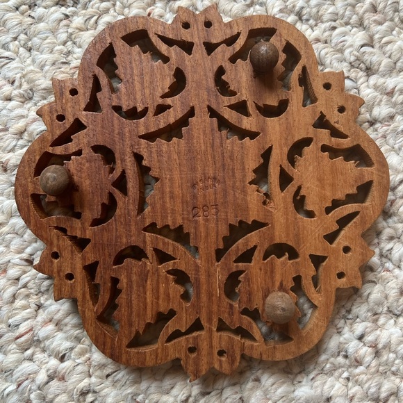 Vintage Hand Carved Wood Trivet-by Sarna India - Picture 3 of 4